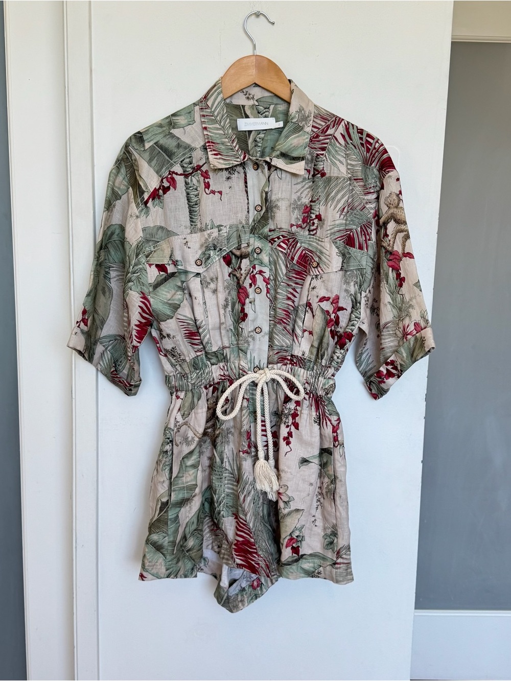 Zimmerman Tropical Print Linen Romper
